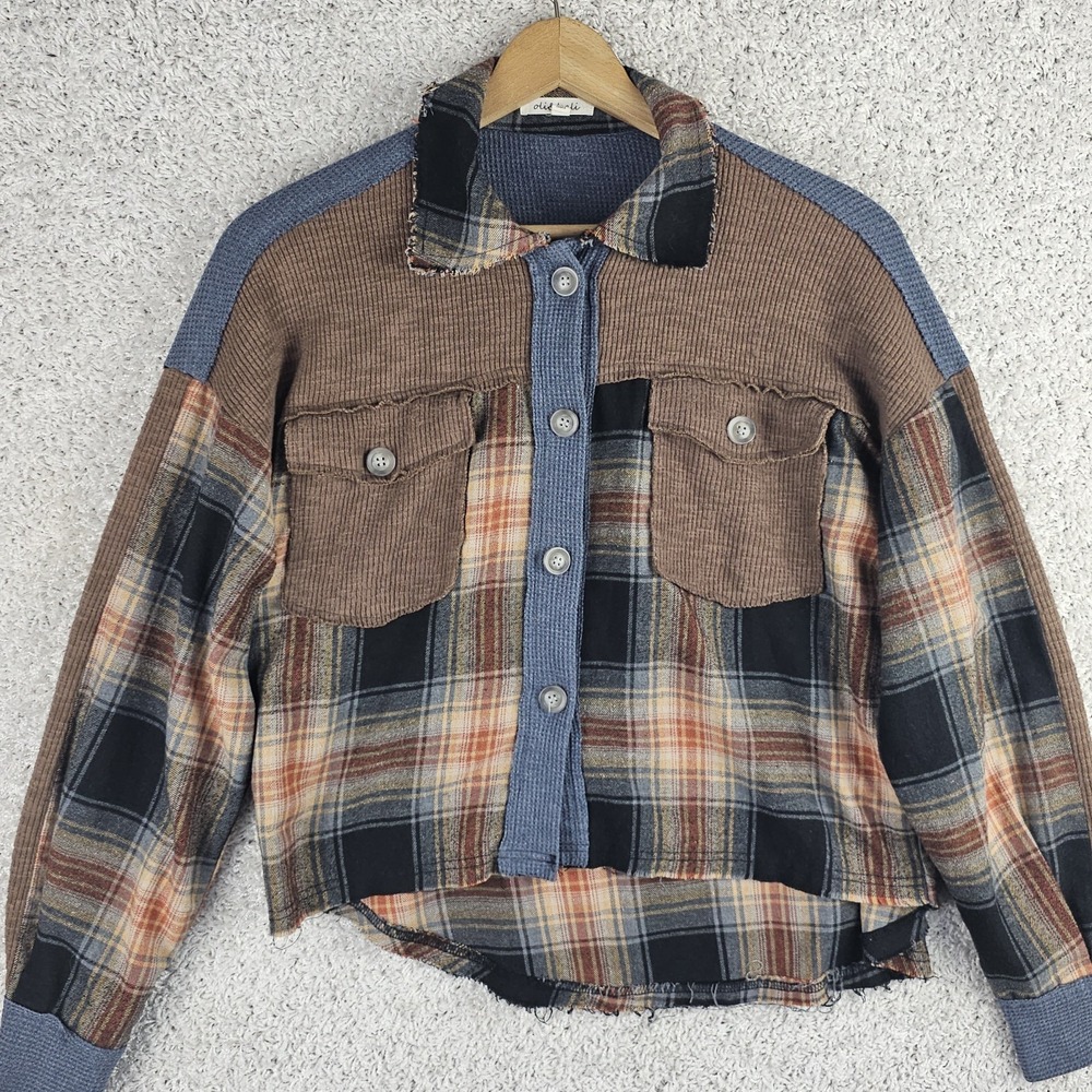 Oli & Hali Plaid Patchwork Boho Fringe Shirt Womens Small Button Cottagecore